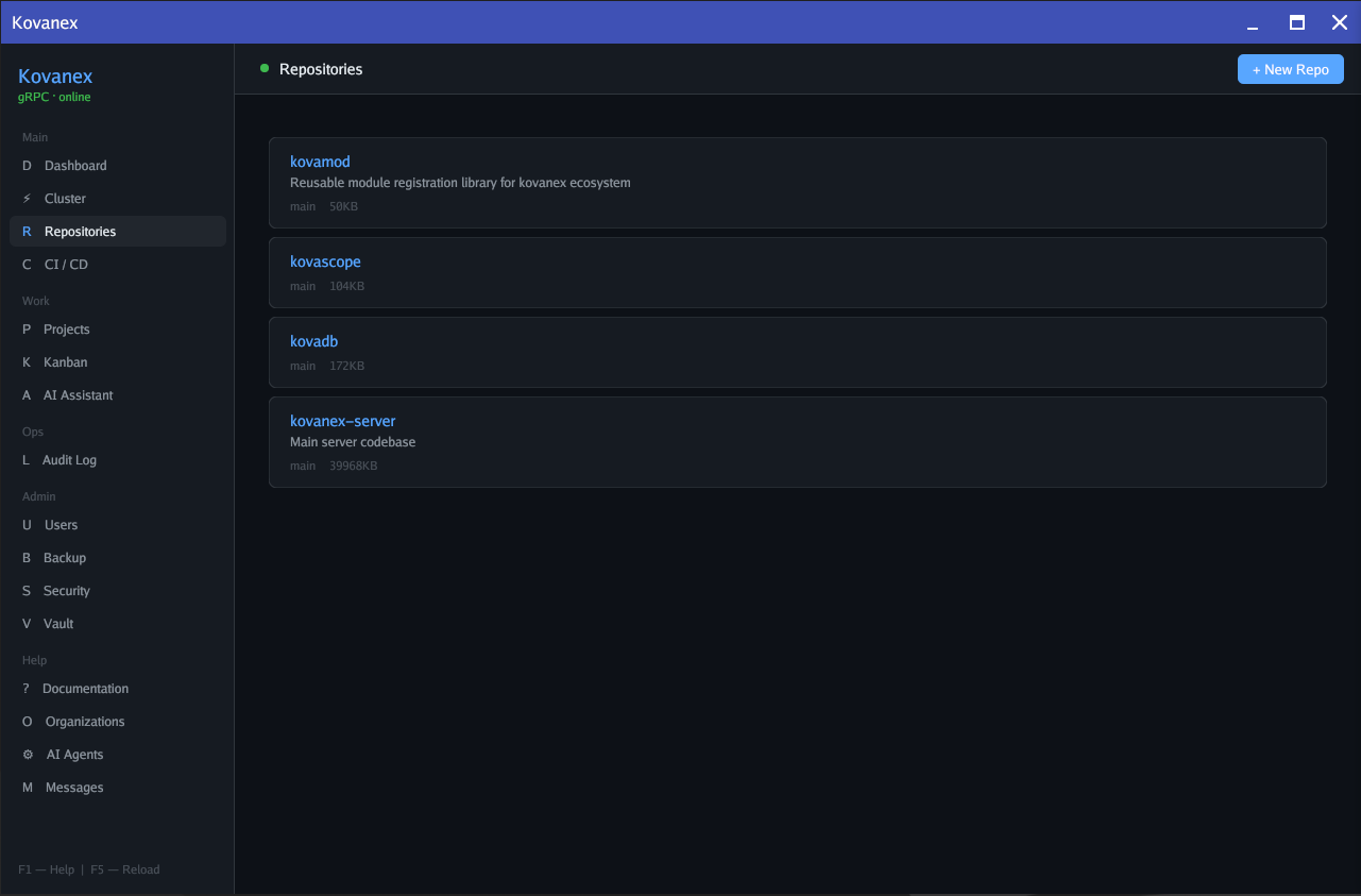 Kovanex Repositories — Git hosting with SSH