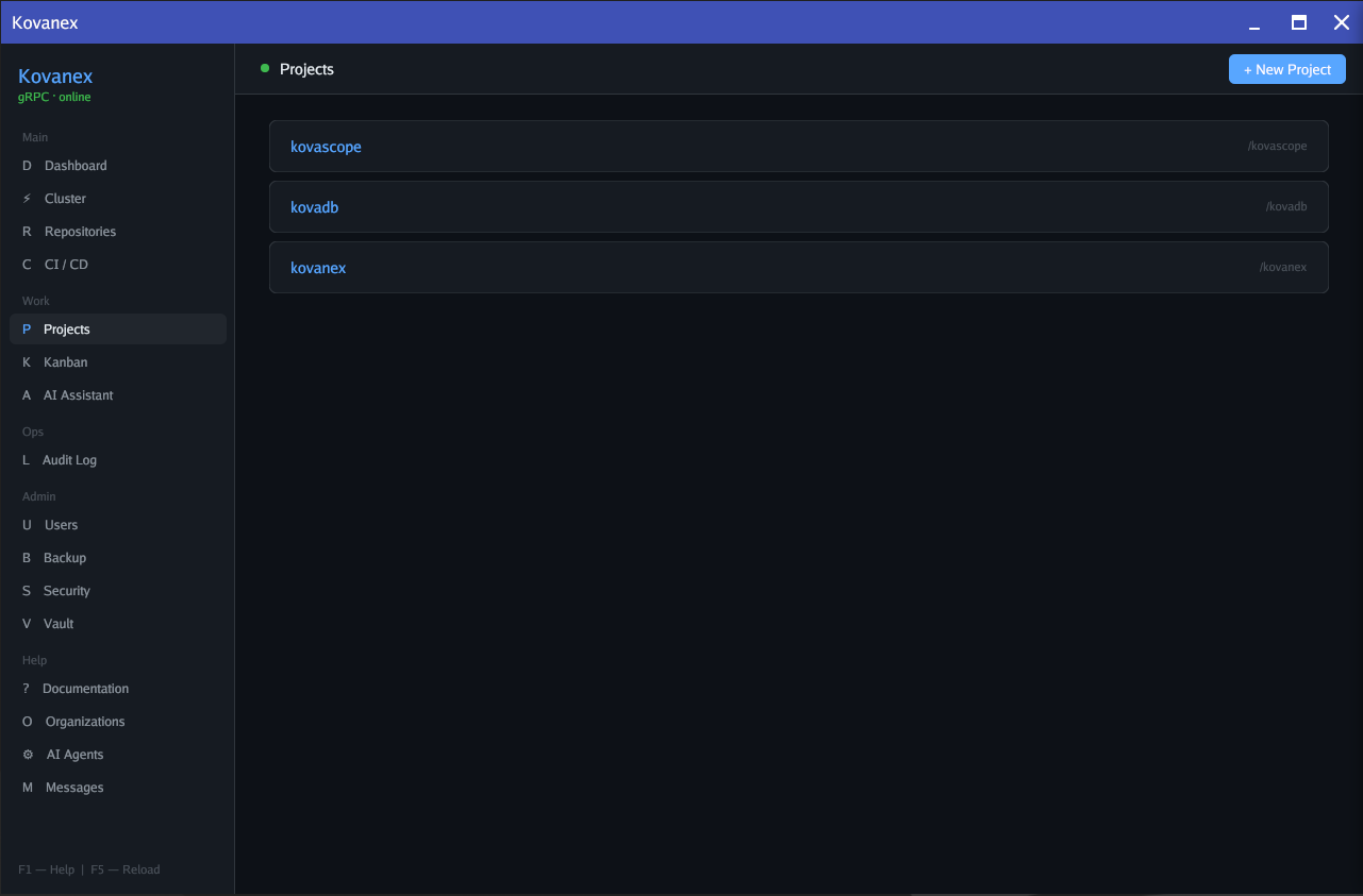 Kovanex Projects — project list