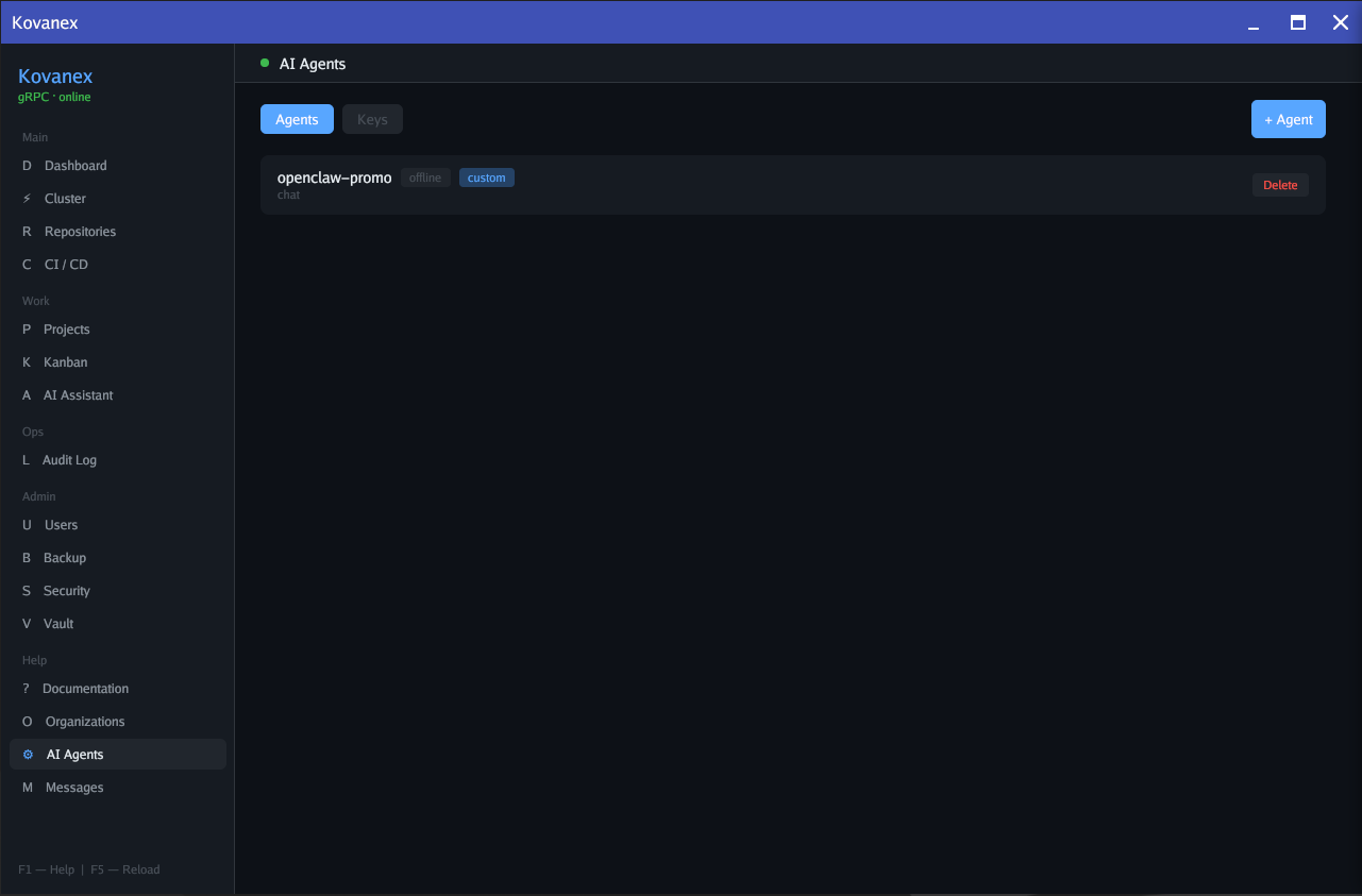 Kovanex AI Agents — agent list with capabilities